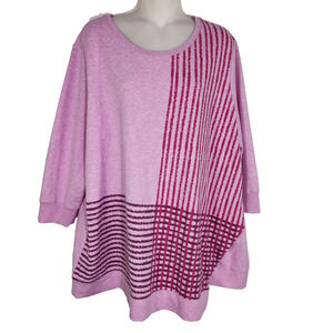 H by Halston Womens Engineered Grid Print French Terry Pullover Top Size 2X Pink